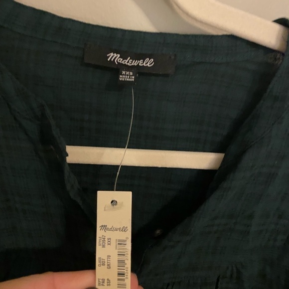 Madewell Plaid Balloon Sleeve Peasant Long Sleeve Blouse Top - Picture 3 of 6